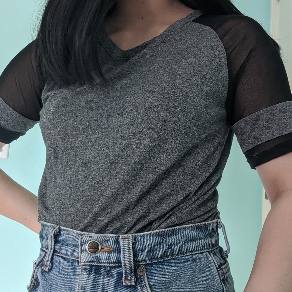 Garage Grey Top with Mesh Sleeve